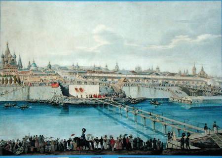 Laying of the Moskvoretsky Bridge in Moscow a Charles de Hampeln
