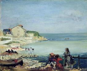 Beach Scene, Swanage (oil on canvas)