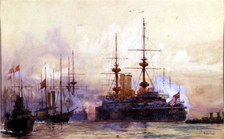 The Prince George at Spithead. The Naval Requiem of Queen Victoria a Charles Edward Dixon