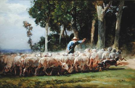 A Shepherd with a Flock of Sheep a Charles Emile Jacques
