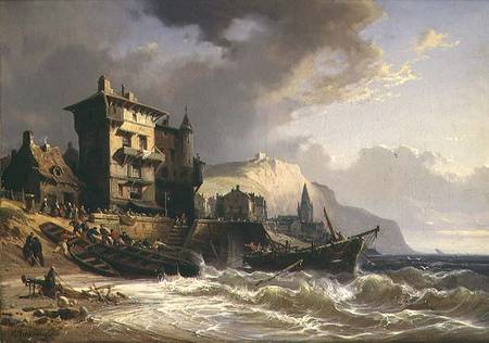 Hauling the Boats ashore on the Coast of Brittany a Charles Euphrasie Kuwasseg