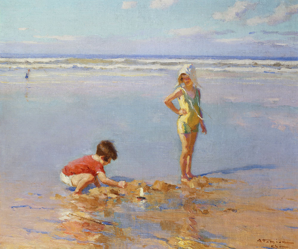Kinder spielen am Strand a Charles Garabed Atamian