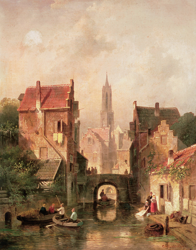 A Dutch canal scene a Charles Henri Joseph Leickert