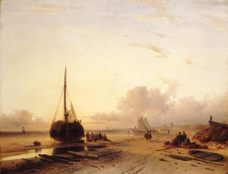 Beach Scene with Fishing Boats a Charles Henri Joseph Leickert