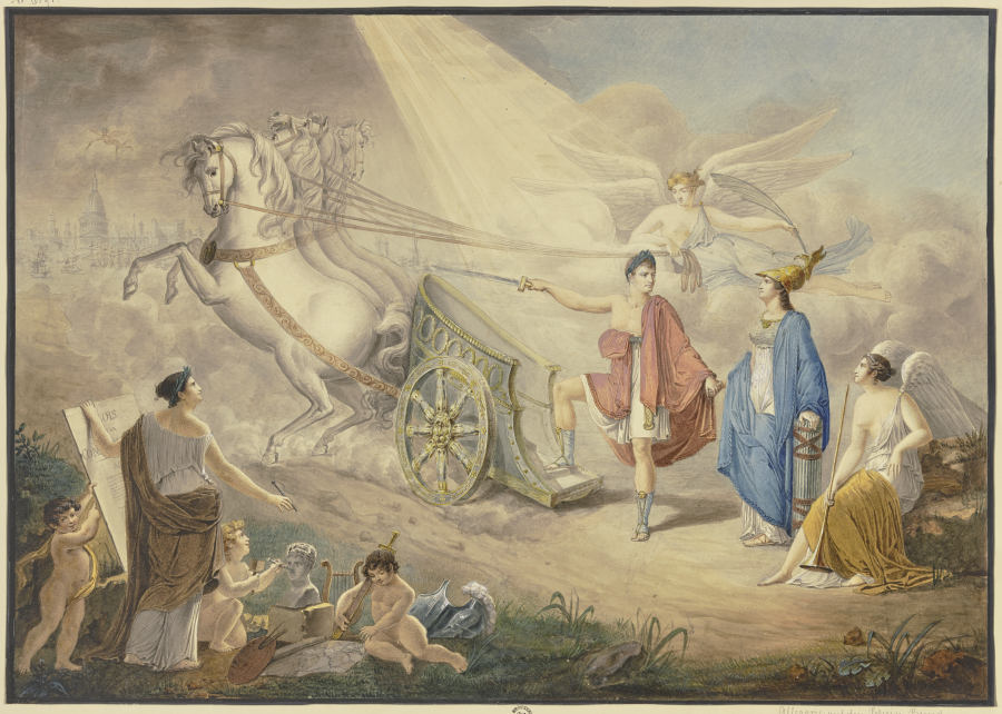 Allegorie auf die Confédération Rhenane oder besser auf das Lager von Boulogne und die beabsichtigte a Charles Johannot