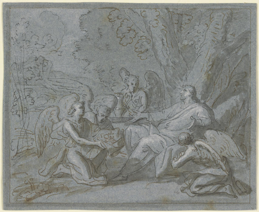 Christus von vier Engeln bedient a Charles Le Brun