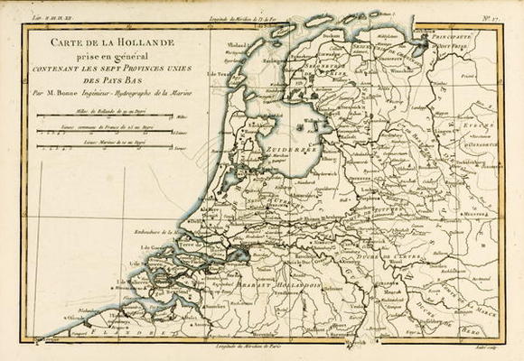 Holland Including the Seven United Provinces of the Low Countries, from 'Atlas de Toutes les Parties a Charles Marie Rigobert Bonne