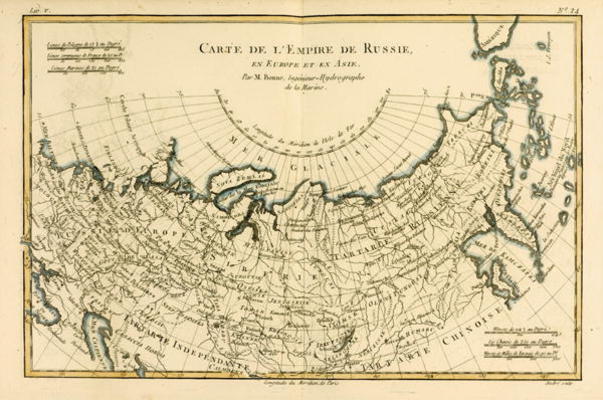 Map of the Russian Empire, in Europe and Asia, from 'Atlas de Toutes les Parties Connues du Globe Te a Charles Marie Rigobert Bonne