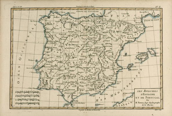 Spain and Portugal, from 'Atlas de Toutes les Parties Connues du Globe Terrestre' by Guillaume Rayna a Charles Marie Rigobert Bonne