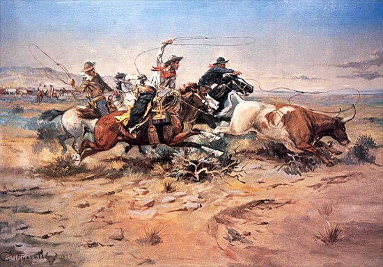Cowboys roping a steer a Charles Marion Russell