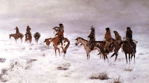 'Lost in a Snow Storm - We Are Friends' 1888 (oil on canvas) a Charles Marion Russell