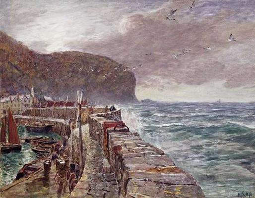 Clovelly Pier, 1897 (gouache on paper) a Charles Napier Hemy