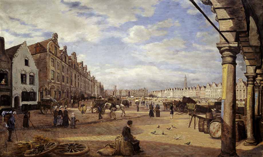 The Grande Place d'Arras on Market Day a Charles Paul Etienne Desavary