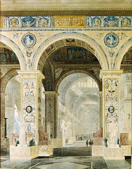 Interior View of the Louvre (gouache & w/c on paper) a Charles Percier