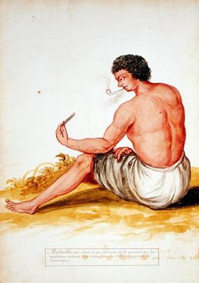 Mulatto sitting and smoking, from a manuscript on plants and civilization in the Antilles, c.1686 (w a Charles Plumier