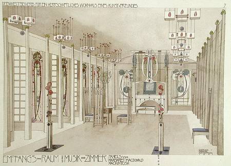 Design for a Music Room with panels by Margaret Macdonald Mackintosh (1865-1933) 1901 (colour litho) a Charles Rennie Mackintosh