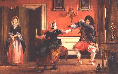 Jourdain Fences his Maid, Nicole with his Wife Looking on. Scene From 'Le Bourgeois Gentilhomme', Ac a Charles Robert Leslie