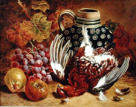 Still Life of Grapes, Apples, Dead Grouse and a Blue Jug a Charles Thomas Bale