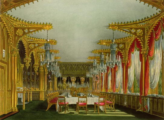 The Gothic Dining Room at Carlton House from Pyne's 'Royal Residences' engraved by Thomas Sutherland a Charles Wild