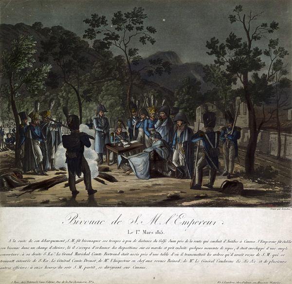 The Return of Napoleon from Elba. Napoleon's bivouac at Golfe-Juan on 1 March 1815 a Charles Francois Gabriel Levachez