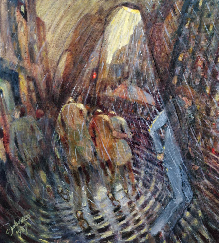 Hail on Sixth Avenue, New York City, 1987 (oil on canvas)  a Charlotte  Johnson Wahl
