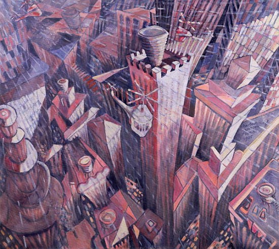 Downtown Manhattan Hailstorm, 1995 (oil on canvas)  a Charlotte  Johnson Wahl
