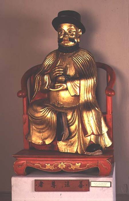 Marco Polo, Gilded Wooden Sculpture a Chinese