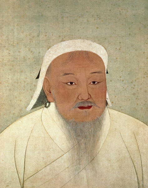 Portrait of Genghis Khan (c.1162-1227), Mongol Khan, founder of the Imperial Dynasty, the Yuan, maki a Scuola Cinese
