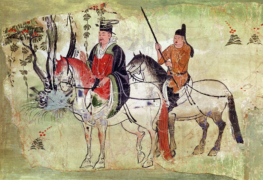 Two Horsemen in a Landscape or, The Boddhisatva and his Equerry, Tang Period a Scuola Cinese
