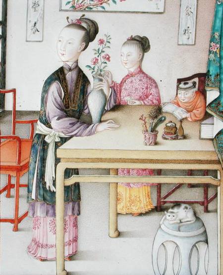 Detail from imperial Canton panel, Qianlong period a Scuola Cinese