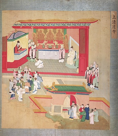 Emperor Hui Tsung (r.1100-26) practising with the Buddhist sect Tao-See, from a History of the Emper a Scuola Cinese