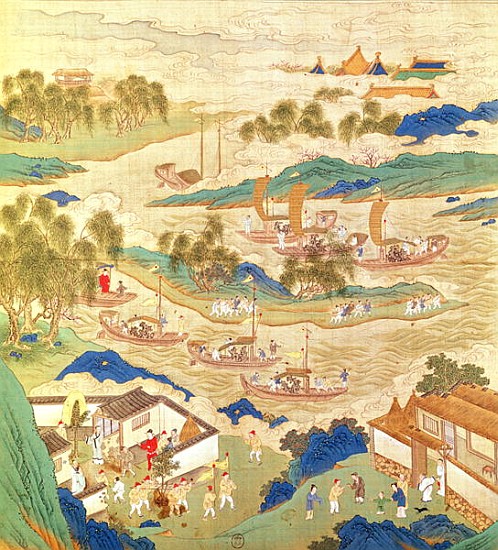 Emperor Hui Tsung (r.1100-26) transporting pierced stones and strange shaped trees, from a History o a Scuola Cinese