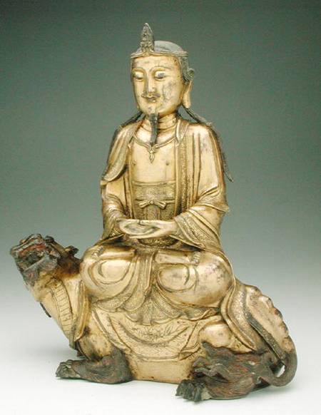 Figure of a Bodhisattva seated on a kylin, Yuan or early Ming dynasty a Scuola Cinese