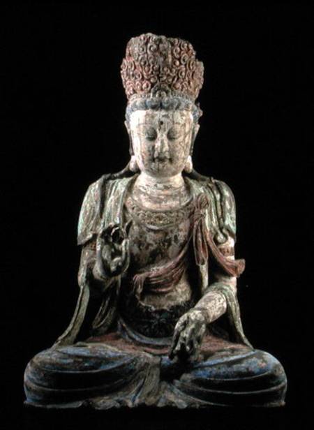 Large seated bodhisattva with hands raised a Scuola Cinese