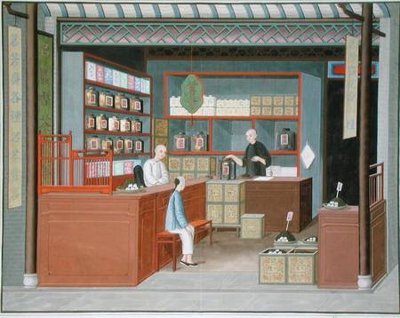 Ming-Tang Tea Store dealing fragrant Tenderleaf Tea (w/c & gouache on paper) a Scuola Cinese