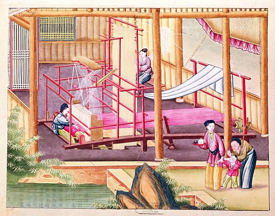 Ms 202 fol.10 Weaving, from a book on the silk industry a Scuola Cinese