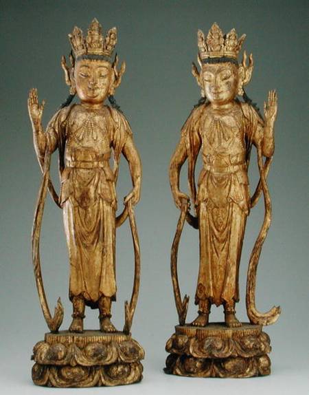 Pair of bodhisattvas, Yuan dynasty a Scuola Cinese