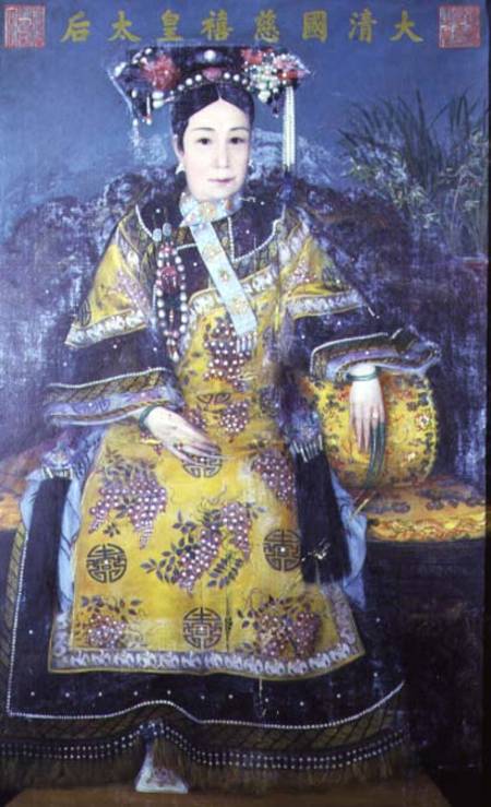 Portrait of the Empress Dowager Cixi (1835-1908) a Scuola Cinese