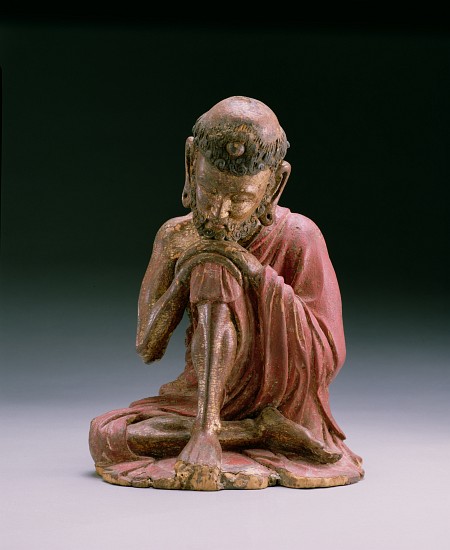 Red lacquer figure of Sakyamuni, the founder of the Buddhist faith, emerging from the mountains, Yan a Scuola Cinese