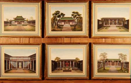 Set of Six Chinese Pavilions and Courtyard Scenes a Scuola Cinese