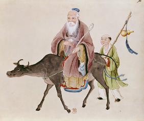 Lao-Tzu (c.604-531) on his buffalo, followed by a disciple  on
