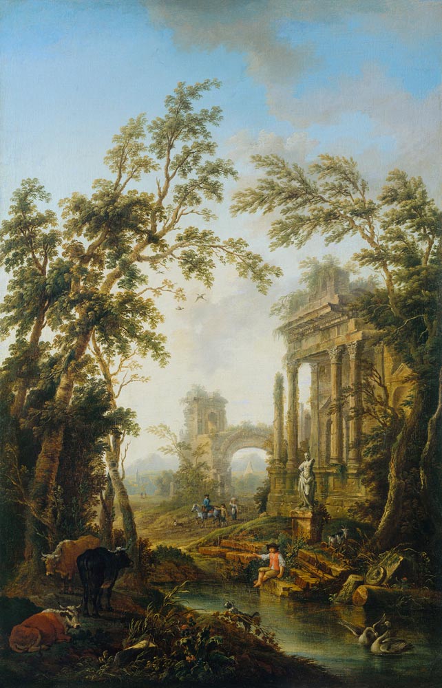 Ideallandschaft mit antiken Ruinen a Christian Georg Schütz il vecchio