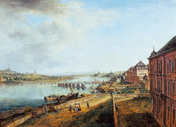 View from the Martinsburg on the bank of the Rhine in Mainz a Christian Georg Schütz il vecchio