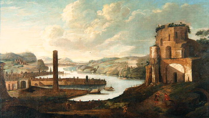Port Scene (oil on canvas) a Christian Georg Schutz