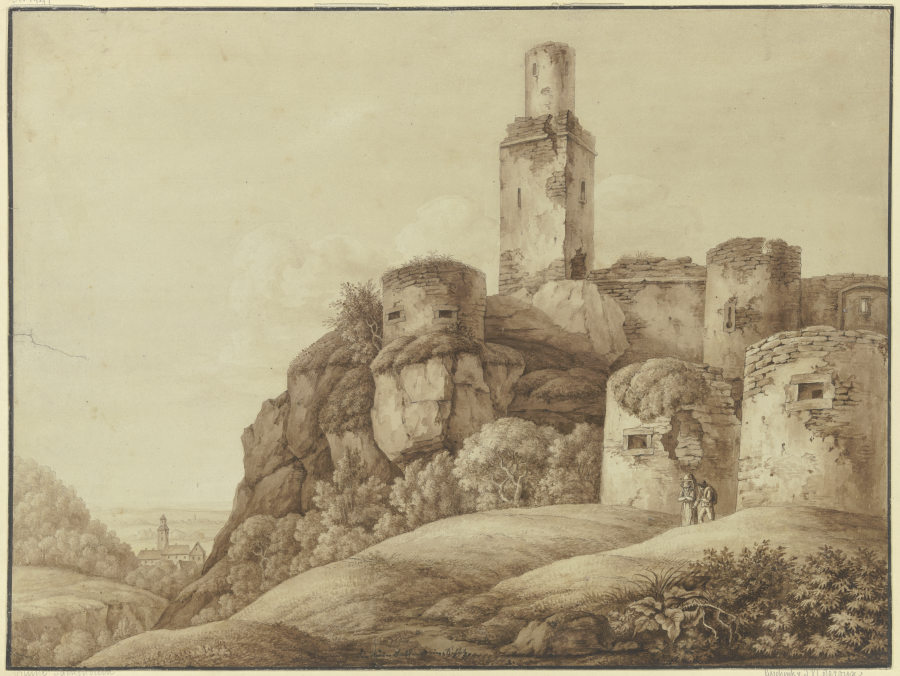 Ruine einer Bergfeste mit Türmen (Die Ruine Falkenstein im Taunus) a Christian Georg Schutz