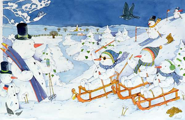 Snowmen Tobogganing, 1997 (w/c on paper)  a Christian  Kaempf