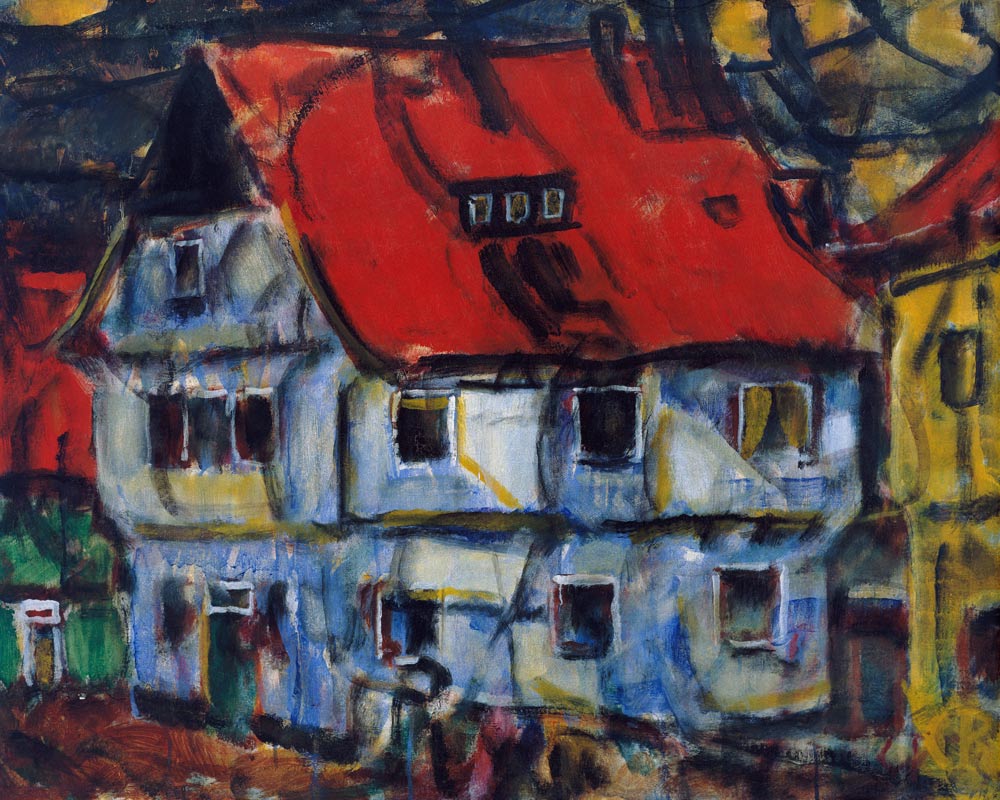 Blue house with a red roof. a Christian Rohlfs
