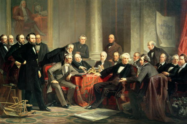 Men of Progress: group portrait of the great American inventors of the Victorian Age, 1862 (oil on c a Christian Schussele