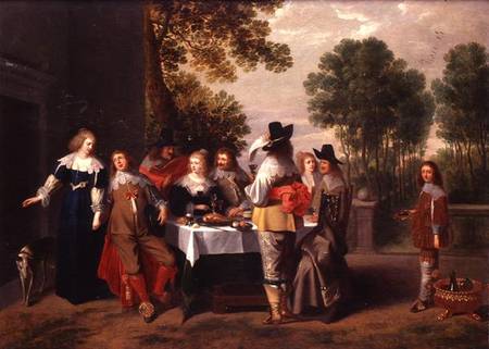 Elegant Company seated at a Table in a Formal Garden a Christoffel Jacobsz van der Lamen