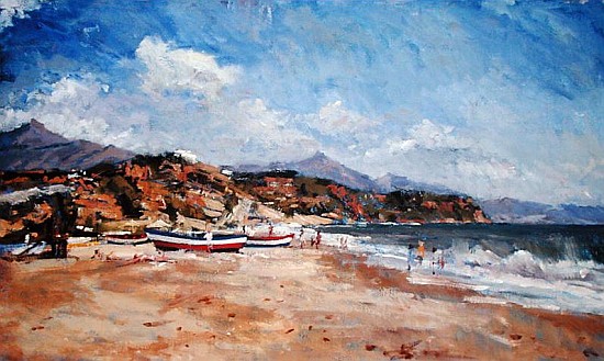 Beach and Mountains, Nerja, 2001(oil on canvas)  a Christopher  Glanville